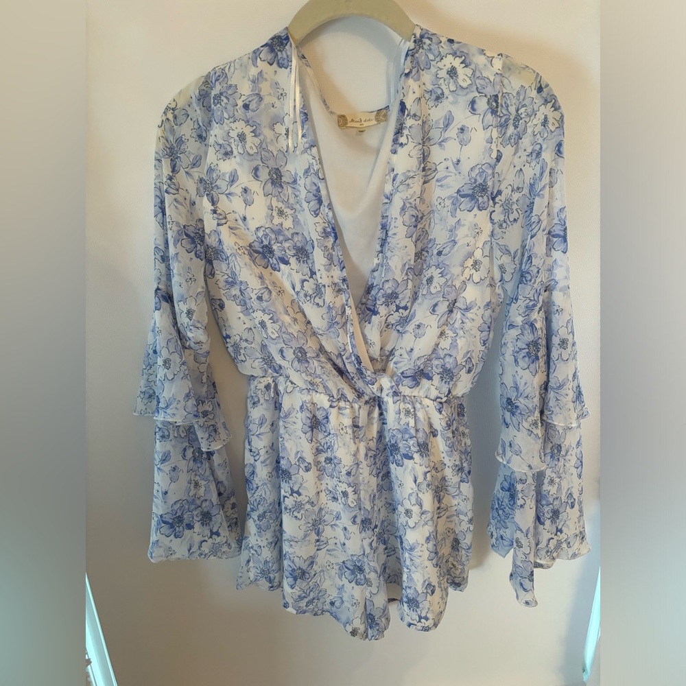 Altar’d State Blue and White Floral Romper-XS
